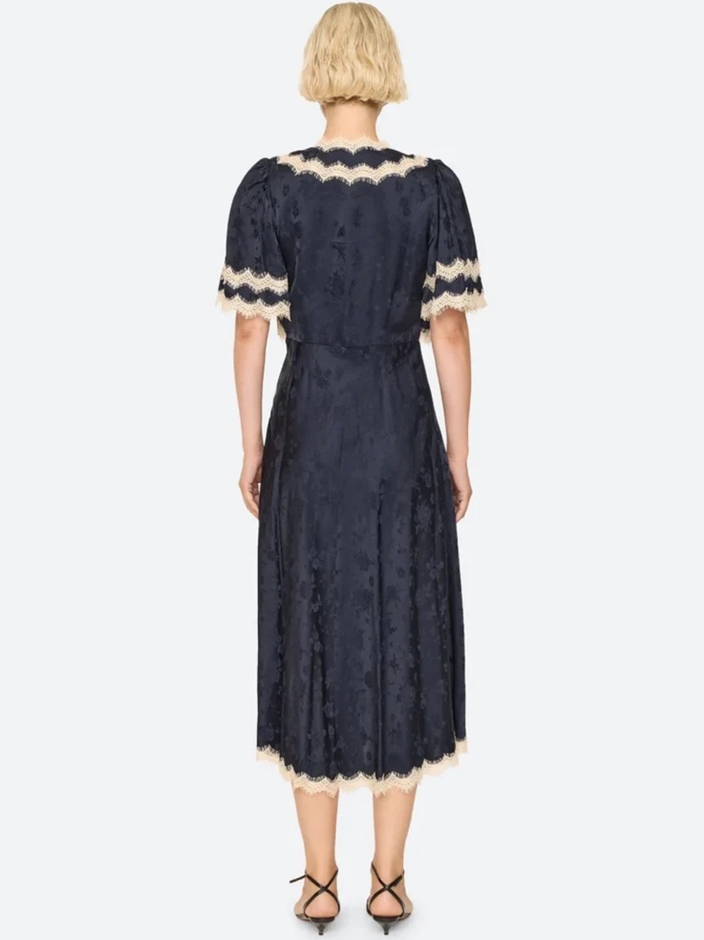 Sea NY Shay Dress 6 Navy Blue with cream Lace vintage feel - Picture 3 of 3